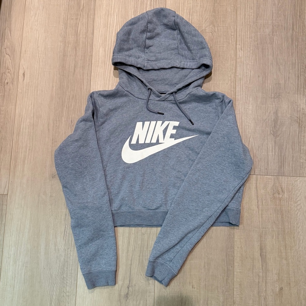 Nike Cropped Hoodie Large Swoosh Logo Heather Blue M